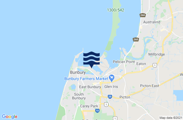 Bunbury, Australia tide times map