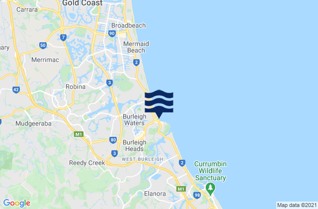 Burleigh Beach, Australia tide times map