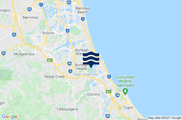 Burleigh Waters, Australia tide times map