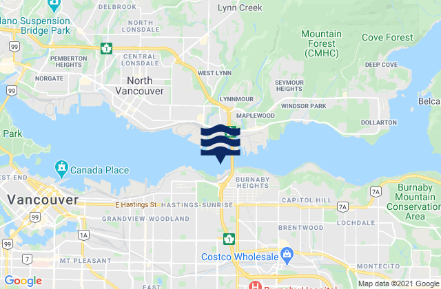 Burnaby, Canada tide times map