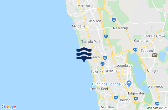 Burns Beach, Australia tide times map