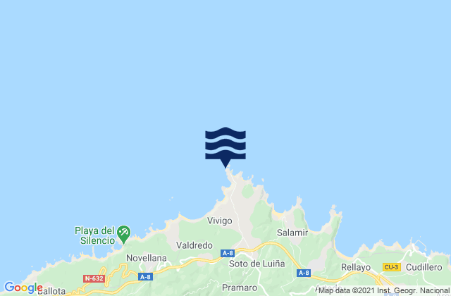 Cabo Vidio, Spain tide times map