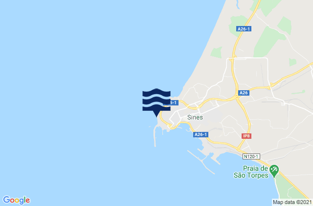Cabo de Sines, Portugal tide times map