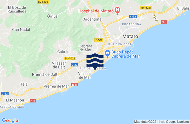 Cabrera de Mar, Spain tide times map