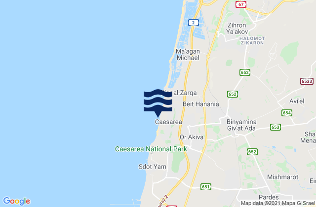 Caesarea, Israel tide times map