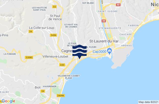 Cagnes-sur-Mer, France tide times map