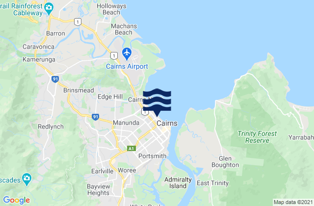 Cairns, Australia tide times map