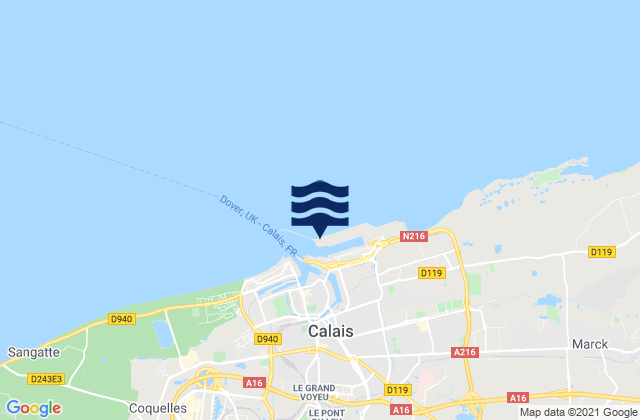 Calais, France tide times map
