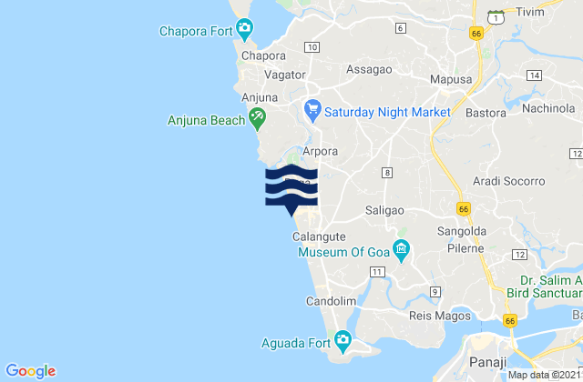 Calangute, India tide times map