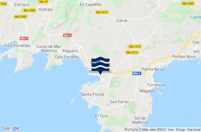 Calvia, Spain tide times map