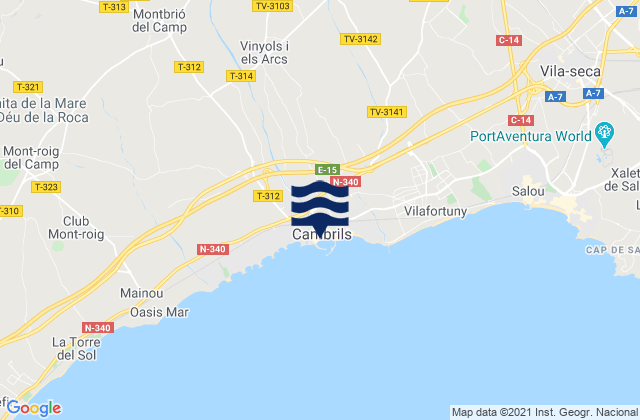 Cambrils, Spain tide times map