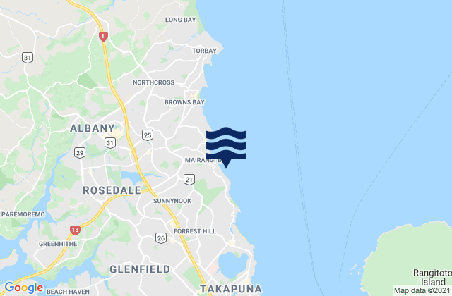 Campbells Bay, New Zealand tide times map