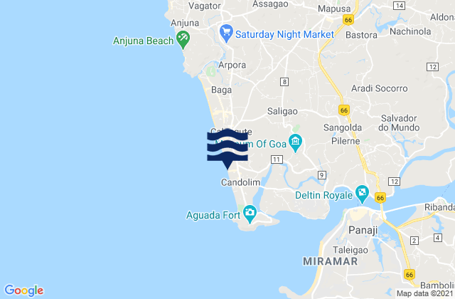 Candolim, India tide times map