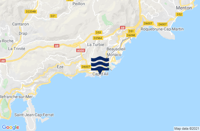 Cap-d'Ail, France tide times map