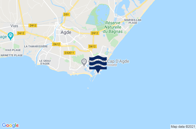 Cap d'Agde, France tide times map
