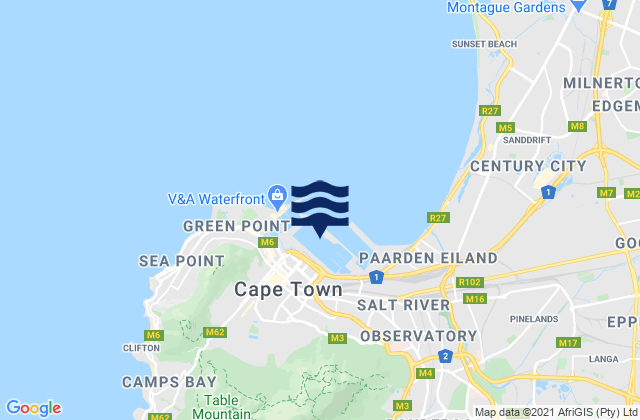 Cape Town, South Africa tide times map