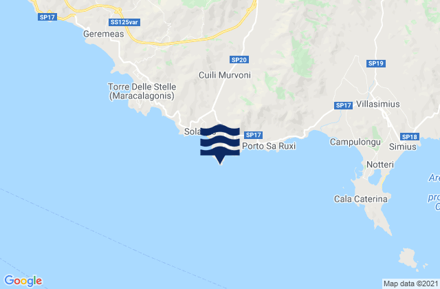 Capo Boi, Italy tide times map