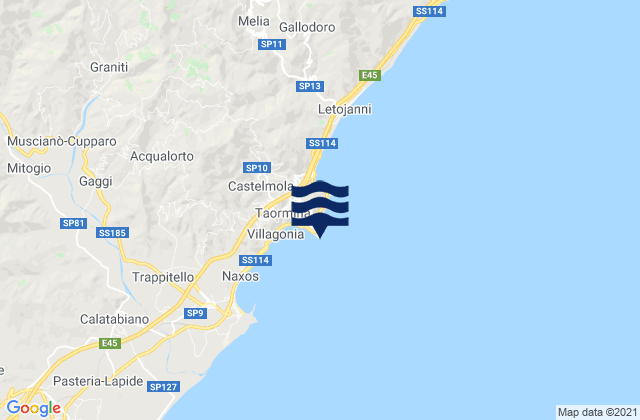 Capo di Taormina, Italy tide times map