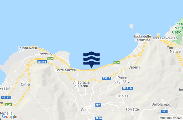 Carini, Italy tide times map