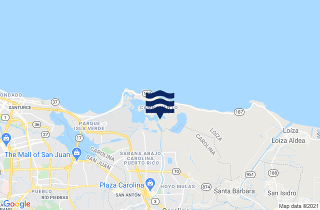 Carolina, Puerto Rico tide times map