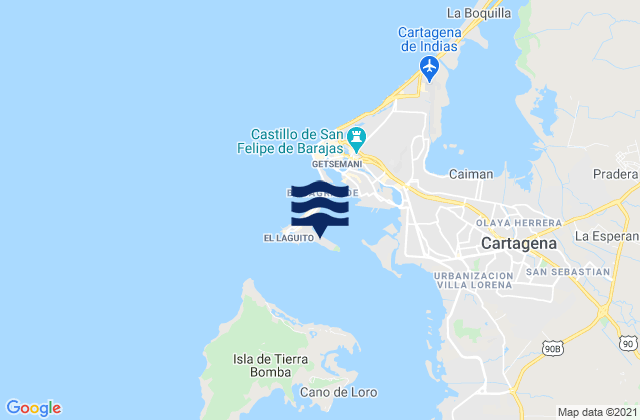 Cartagena - Castillo Grande, Colombia tide times map