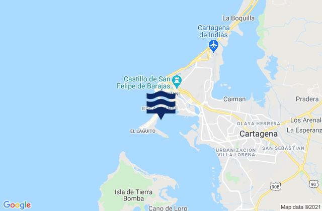 Cartagena Bahia de Cartagena, Colombia tide times map