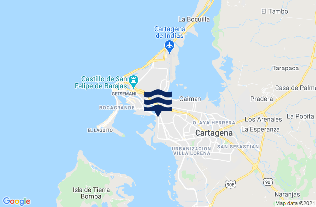 Cartagena, Colombia tide times map