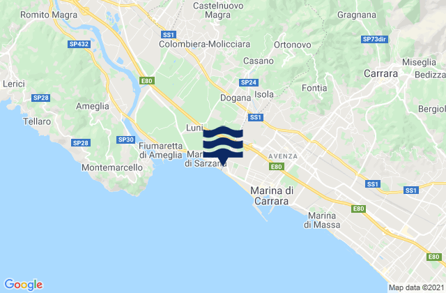 Casano-Dogana-Isola, Italy tide times map