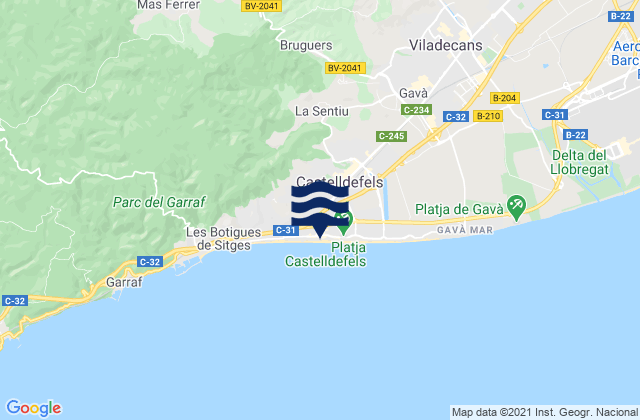 Castelldefels, Spain tide times map