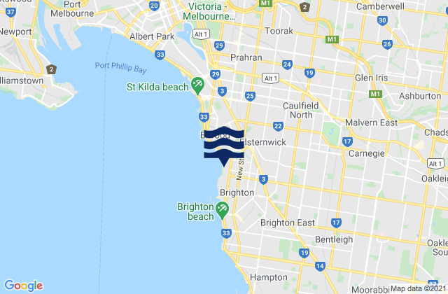 Caulfield East, Australia tide times map