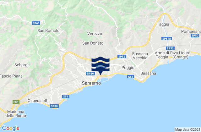 Ceriana, Italy tide times map