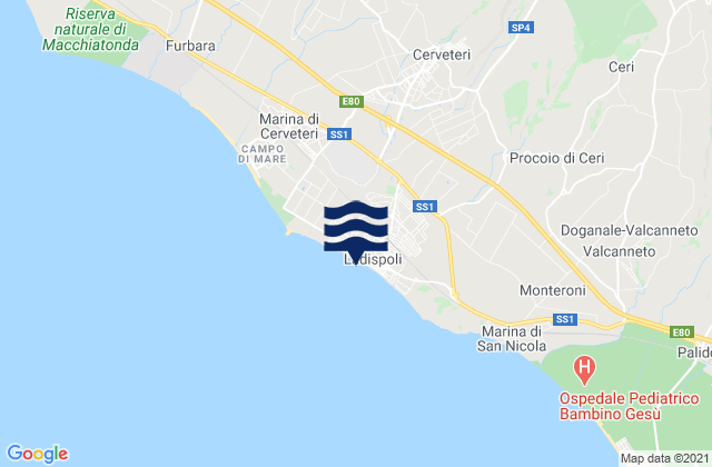 Cerveteri, Italy tide times map