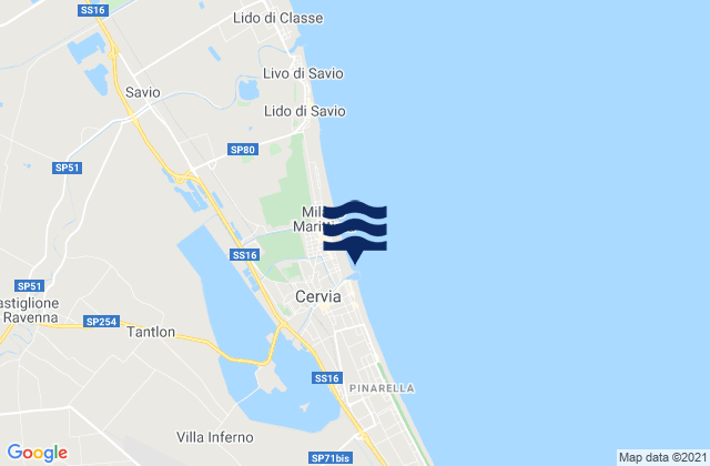 Cervia, Italy tide times map