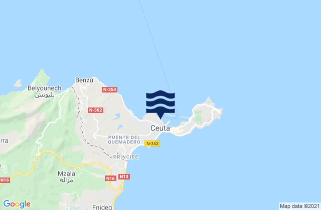 Ceuta Port, Spain tide times map