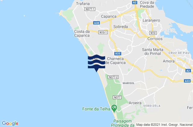 Charneca de Caparica, Portugal tide times map