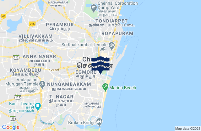 Chennai, India tide times map