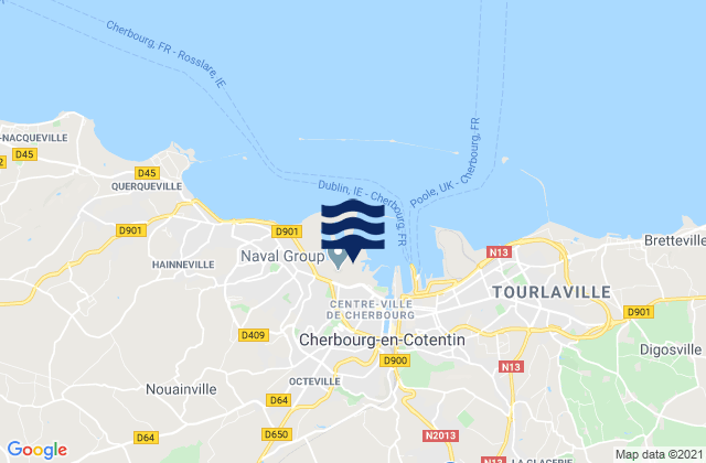 Cherbourg, France tide times map