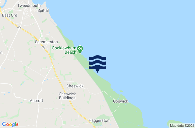Cheswick Sands Cocklawburn Beach, United Kingdom tide times map