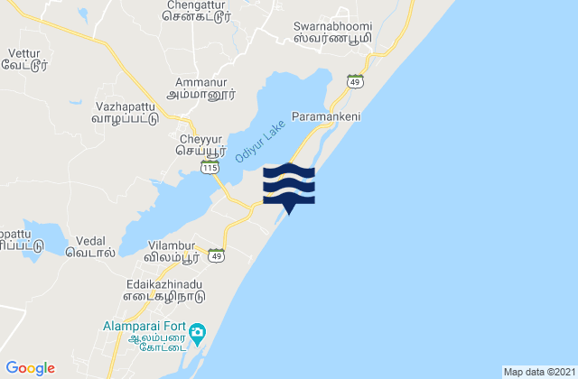 Cheyyur, India tide times map