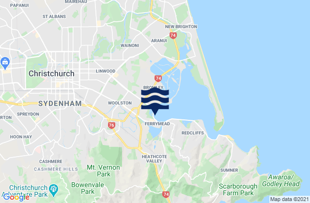 Christchurch, New Zealand tide times map