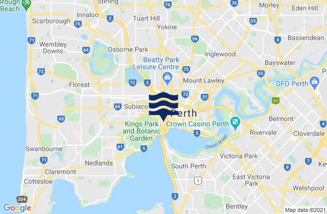 City of Perth, Australia tide times map
