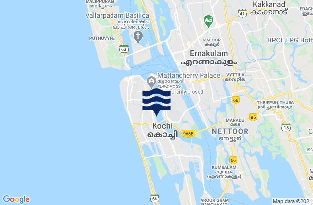 Cochin, India tide times map