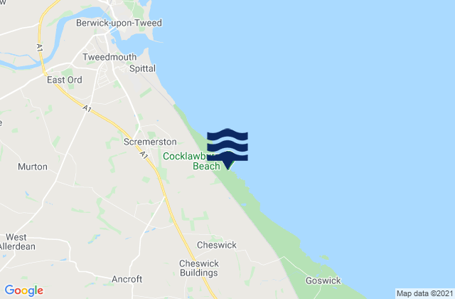Cocklawburn Beach, United Kingdom tide times map