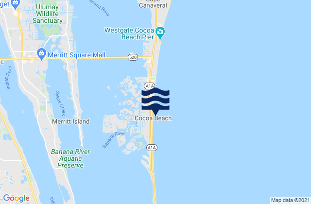 Cocoa Beach, United States tide chart map