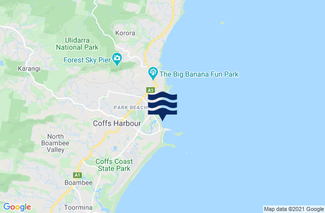 Coffs Harbour Beach, Australia tide times map