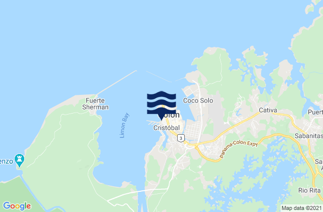 Colon, Panama tide times map