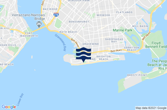 Coney Island Brooklyn, United States tide chart map