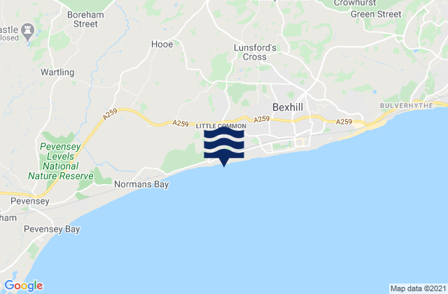 Cooden Beach, United Kingdom tide times map
