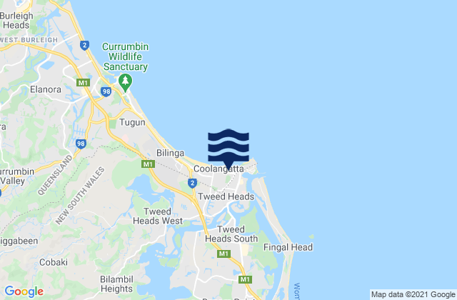 Coolangatta southern Gold Coast, Australia tide times map