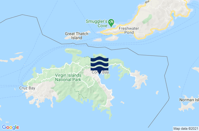 Coral Harbor St. Johns Island, U.S. Virgin Islands tide times map